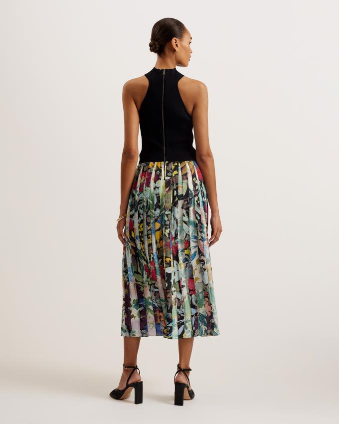 Peignoir Ted Baker Sleeveless Midi With Floral Pleated Noir Femme | NKA-32009754